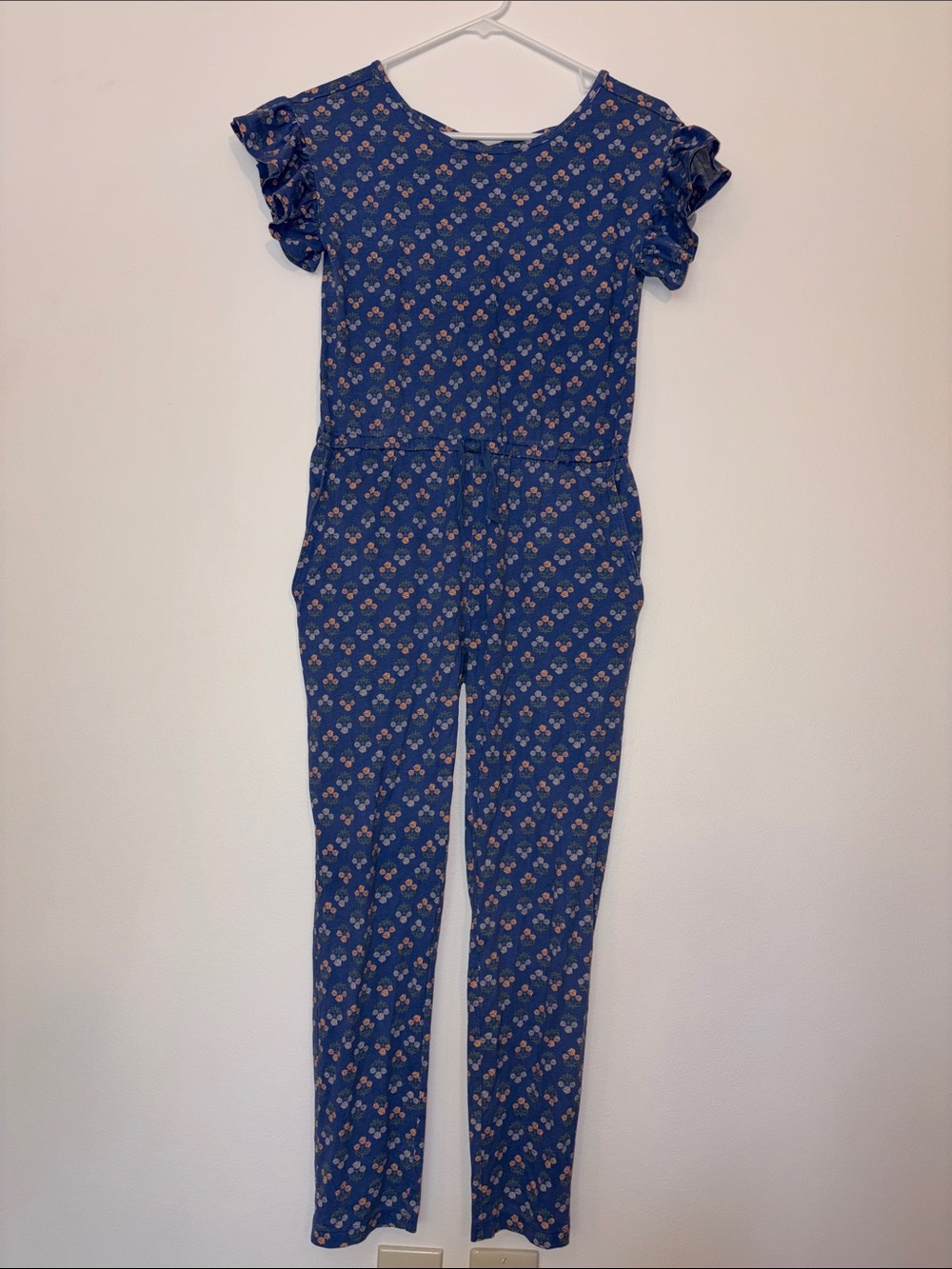 Tea Collection Blue Floral Ruffle-Sleeve One-Piece Romper / Jumpsuit